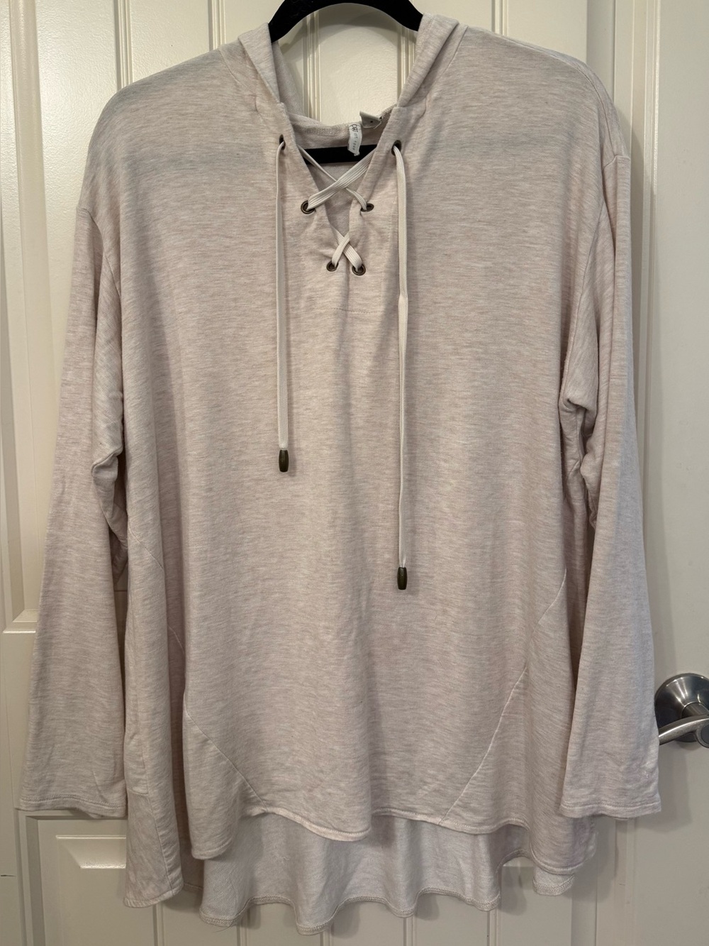 Cato Beige Lace-Up Hooded Top